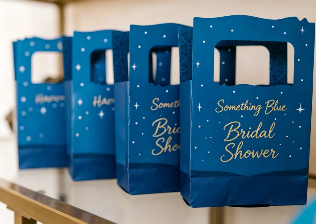 blue favor bag for bridal shower