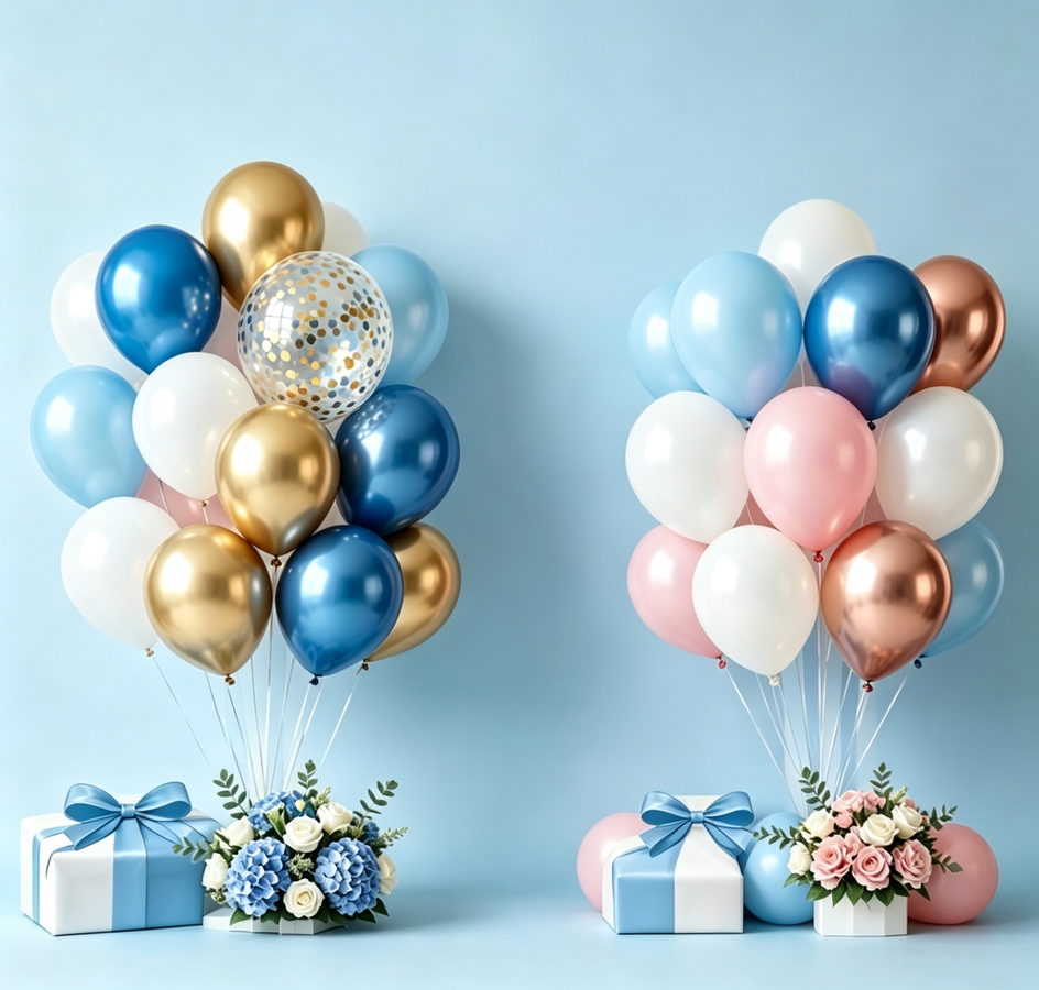 Color comparison of balloon combinations for a bridal shower decoration
