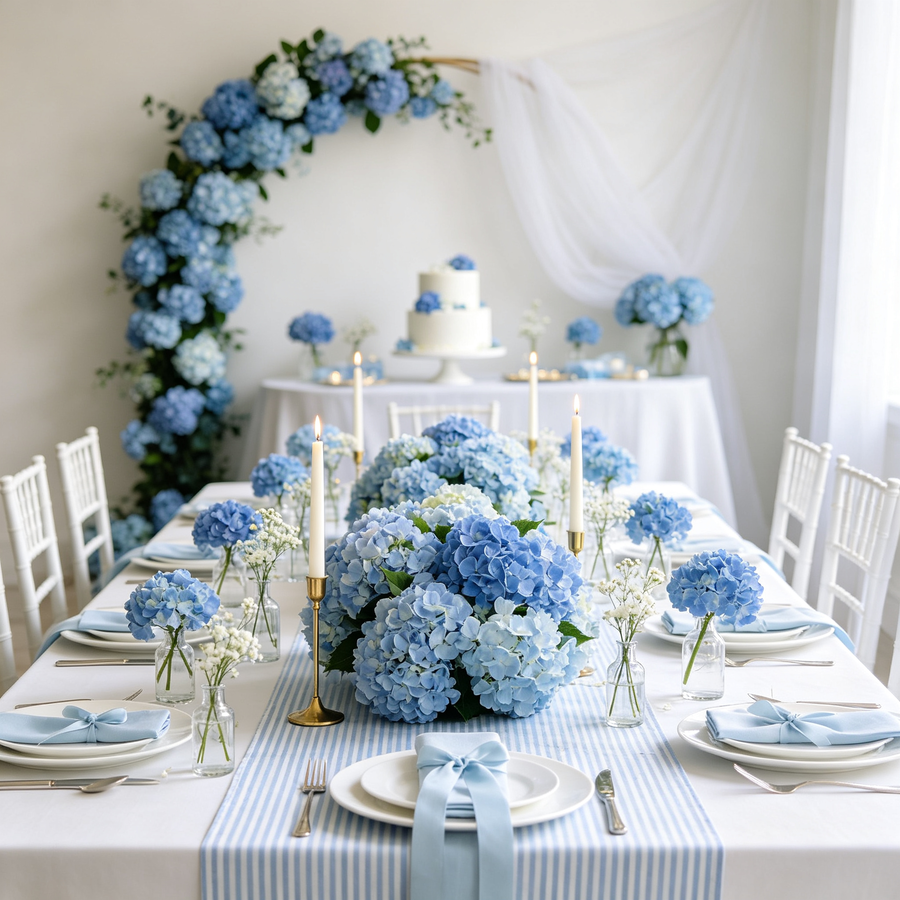 bridal shower blue hydrangea floral