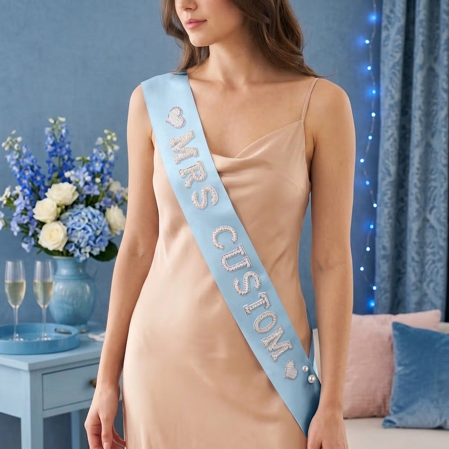 something blue bridal shower sash