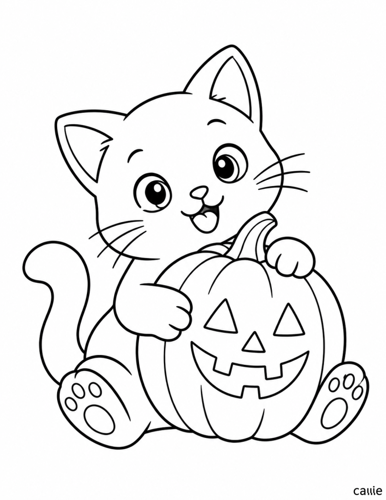 kitten hugging pumpkin