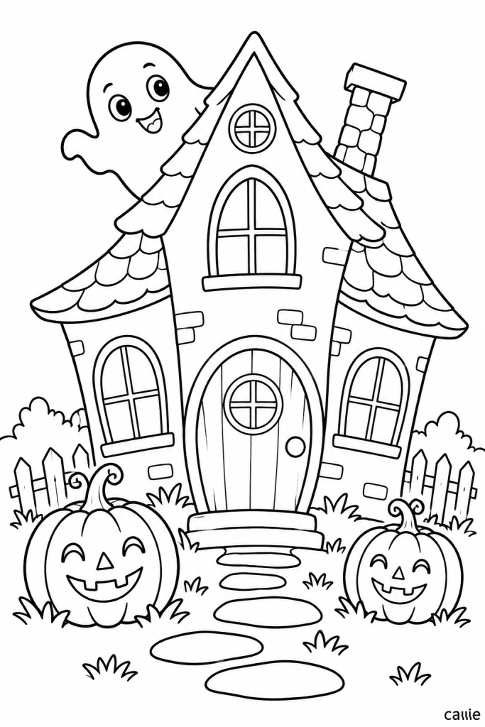 cute haunted house pumpkin smiling ghost