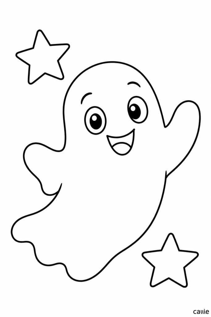 halloween waving ghost with stars