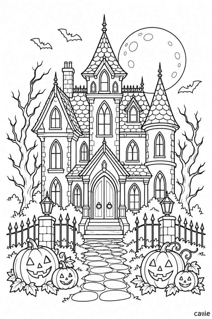 pumpkin haunted manor under moon