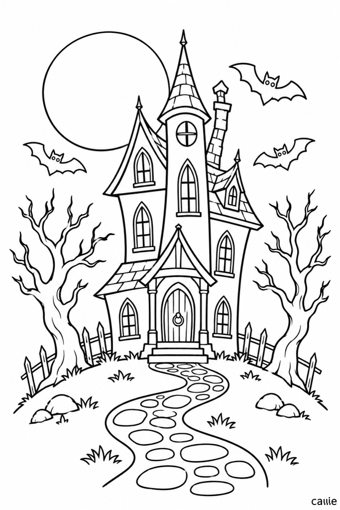 crooked haunted house under moon