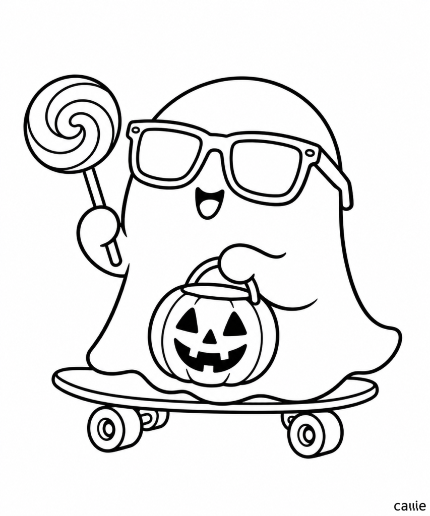 skateboard ghost with sunglasses and lollipop