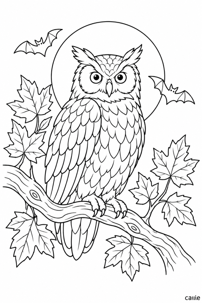 owl and bats at full moon