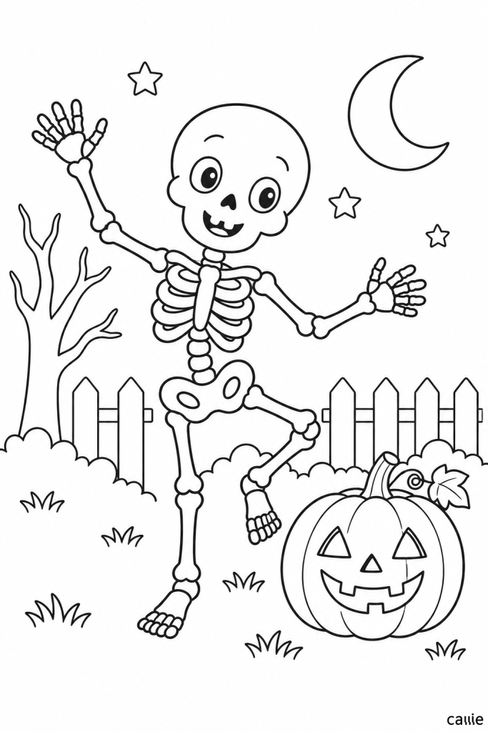 dancing skeleton and pumpkin