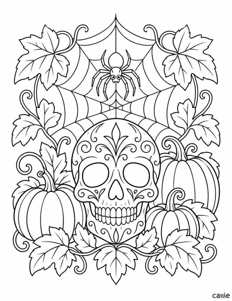 skull pumpkin and spiderweb