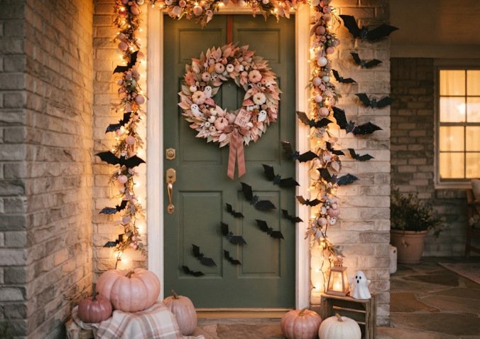 Glittery bats and a pastel door