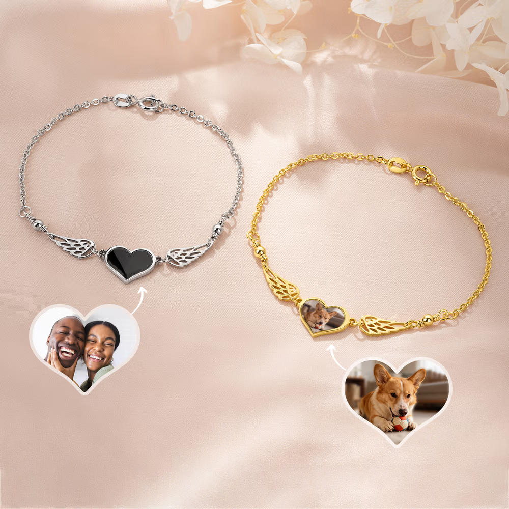 Personalized Angel Wings Heart Heat-Activated Photo Bracelet